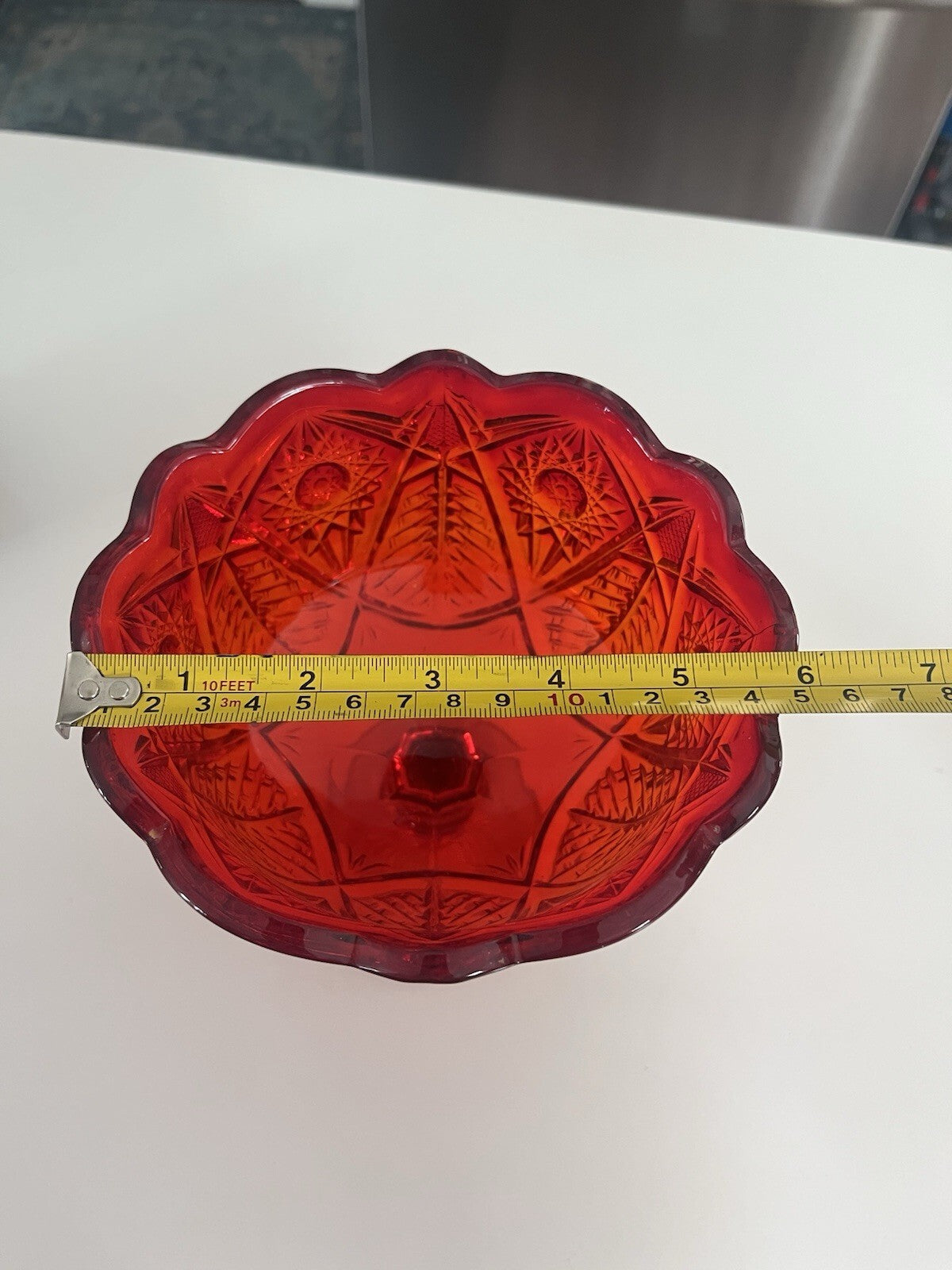 LE Smith Amberina Heritage Pedestal Compote Bowl -1970's Red And Yellow