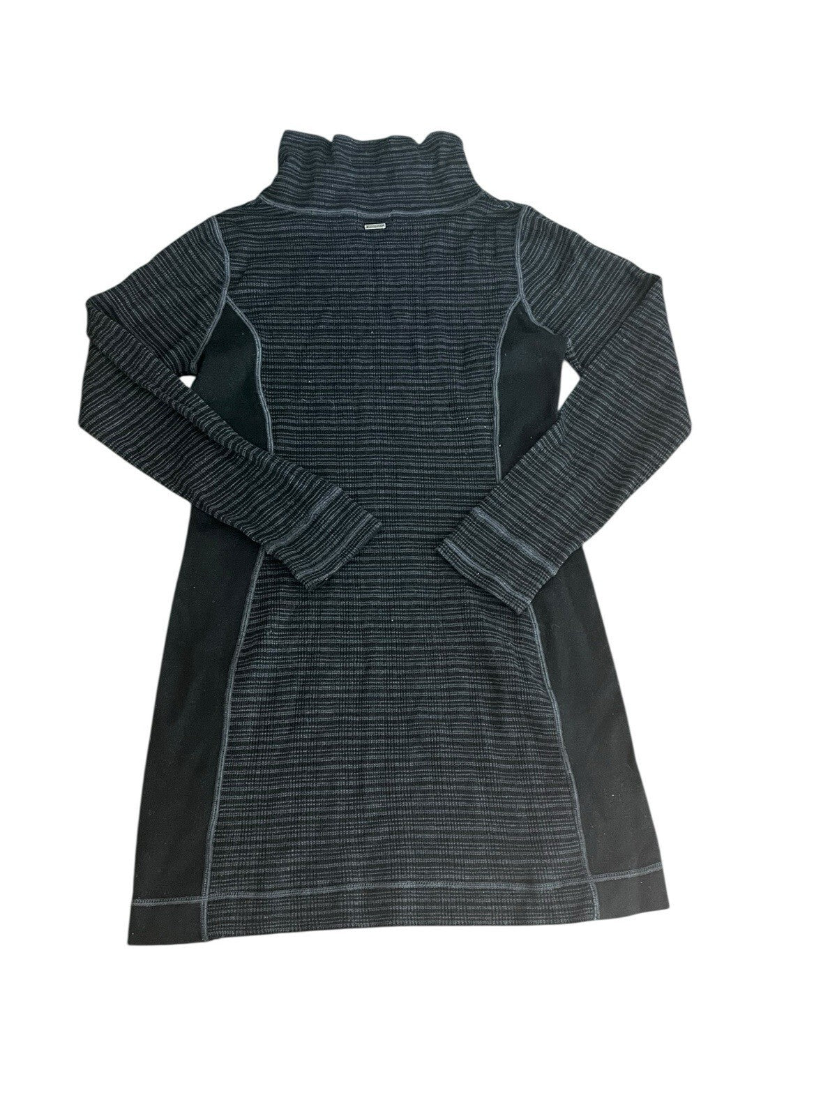PRANA Breathe Kelland Sweater Dress High Neck Button Panel Gray Black Large
