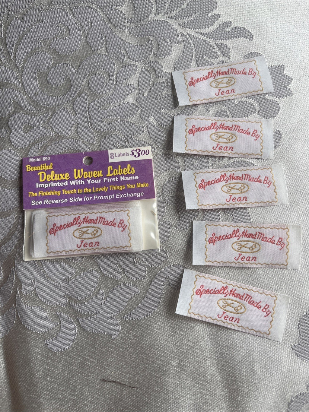 VINTAGE "Specially Hand Made by JUNE" Personalized Sew On Woven Labels NEW
