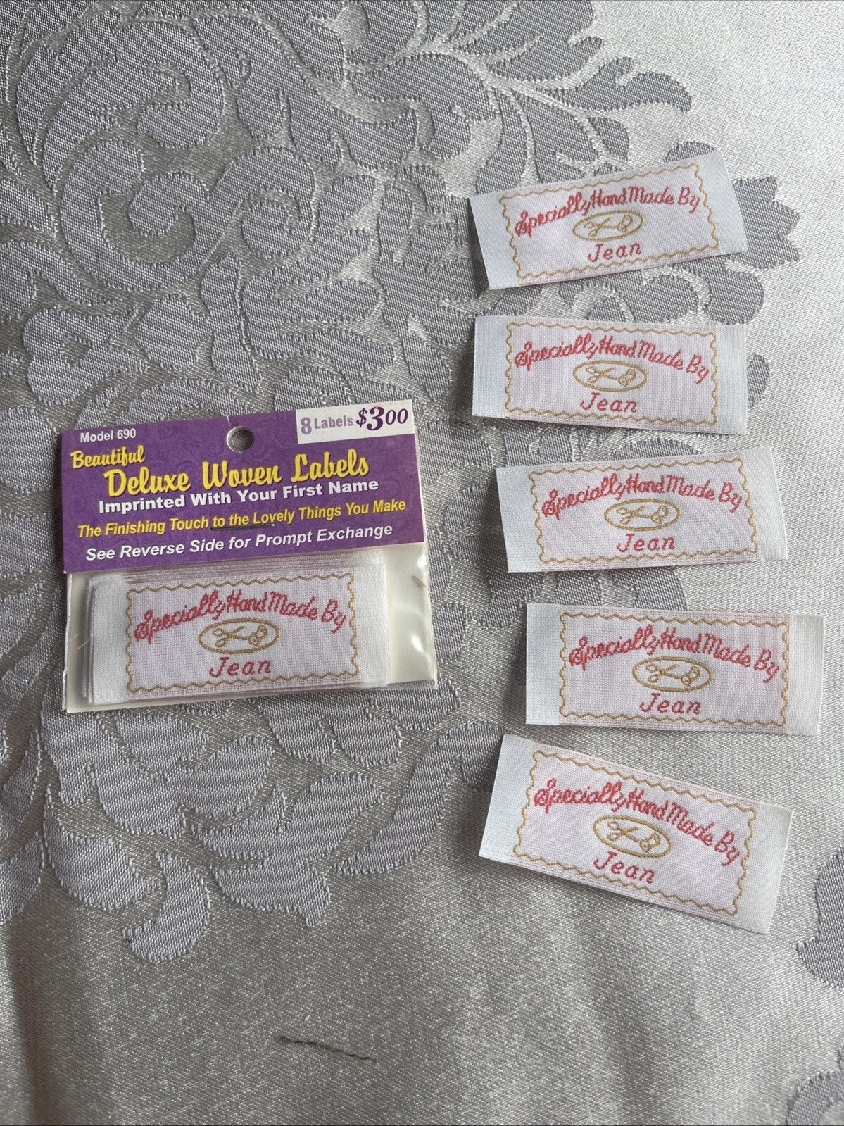 VINTAGE "Specially Hand Made by JUNE" Personalized Sew On Woven Labels NEW