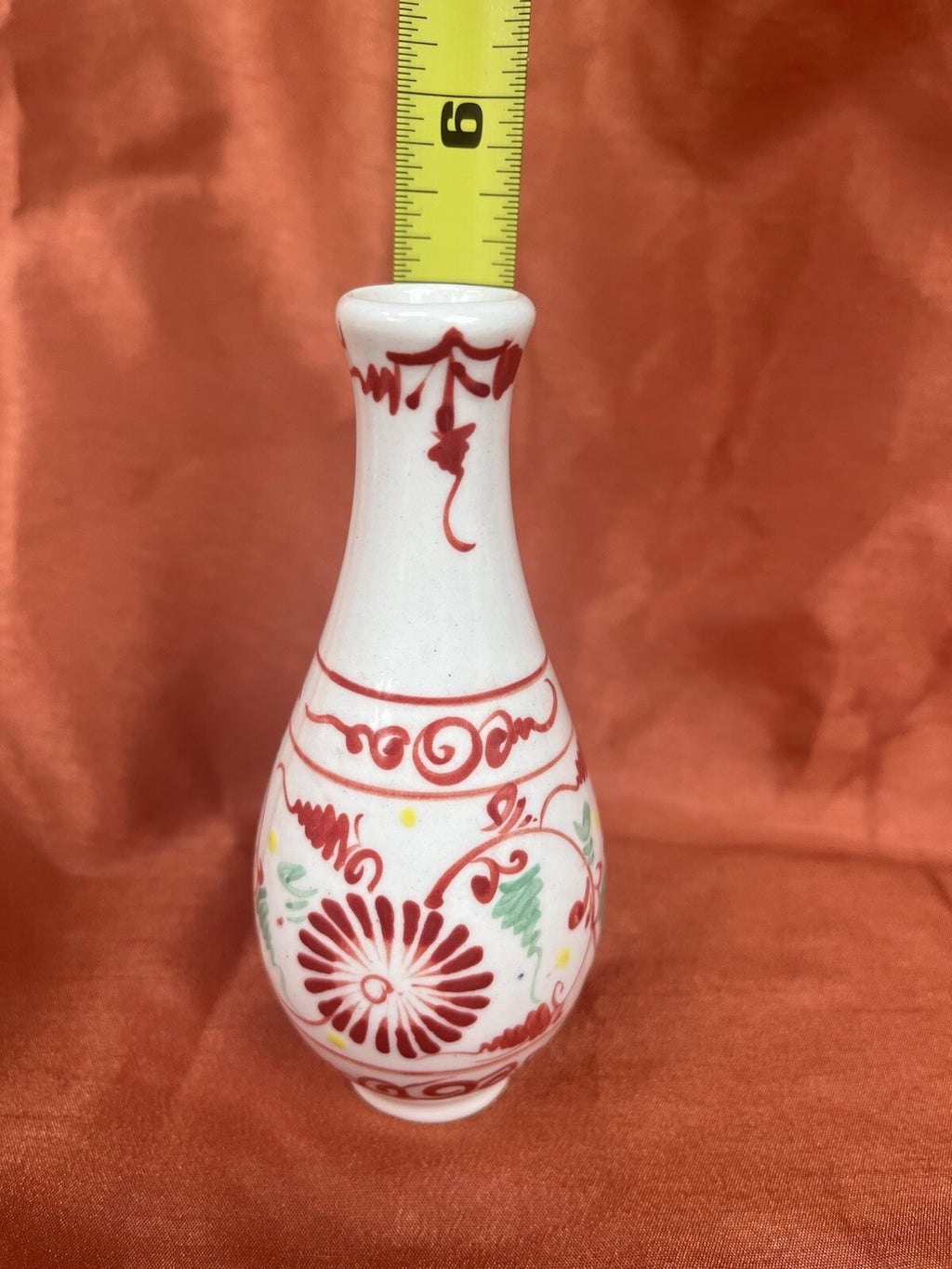 hand-painted Red And Green ceramic condiment set. Sake Bottle, Soy Sauce Server