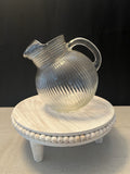 Vintage Hazel Atlas Clear Ribbed Tilted Ball Pitcher Glass w/ Ice Lip