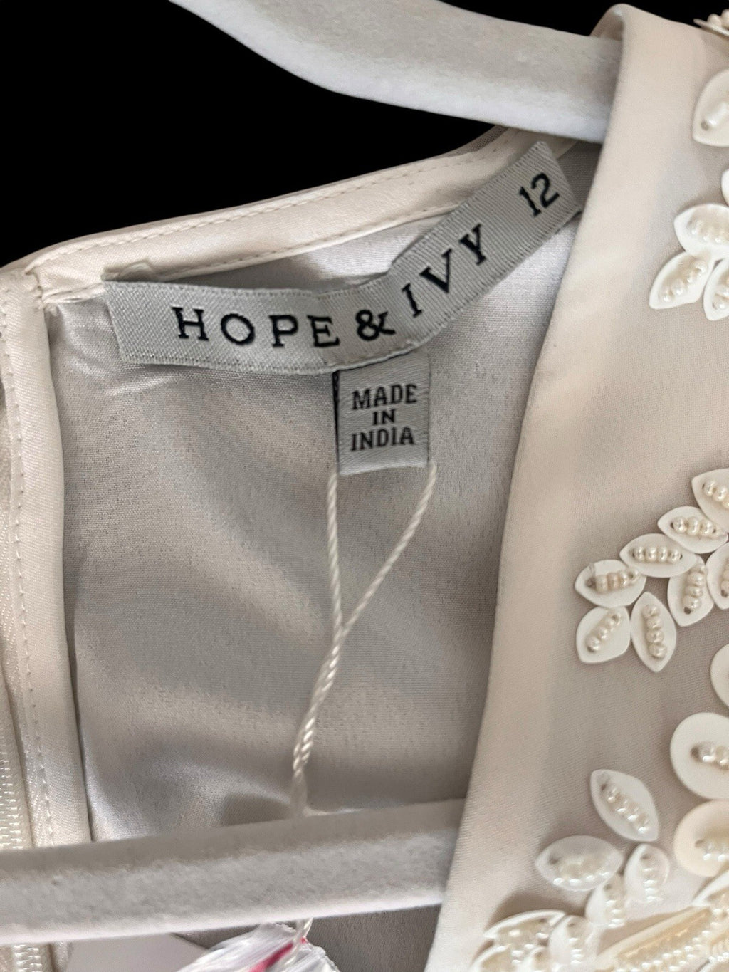 Hope And Ivy  beige tulle Short Sleeve wedding dress with floral embroidery