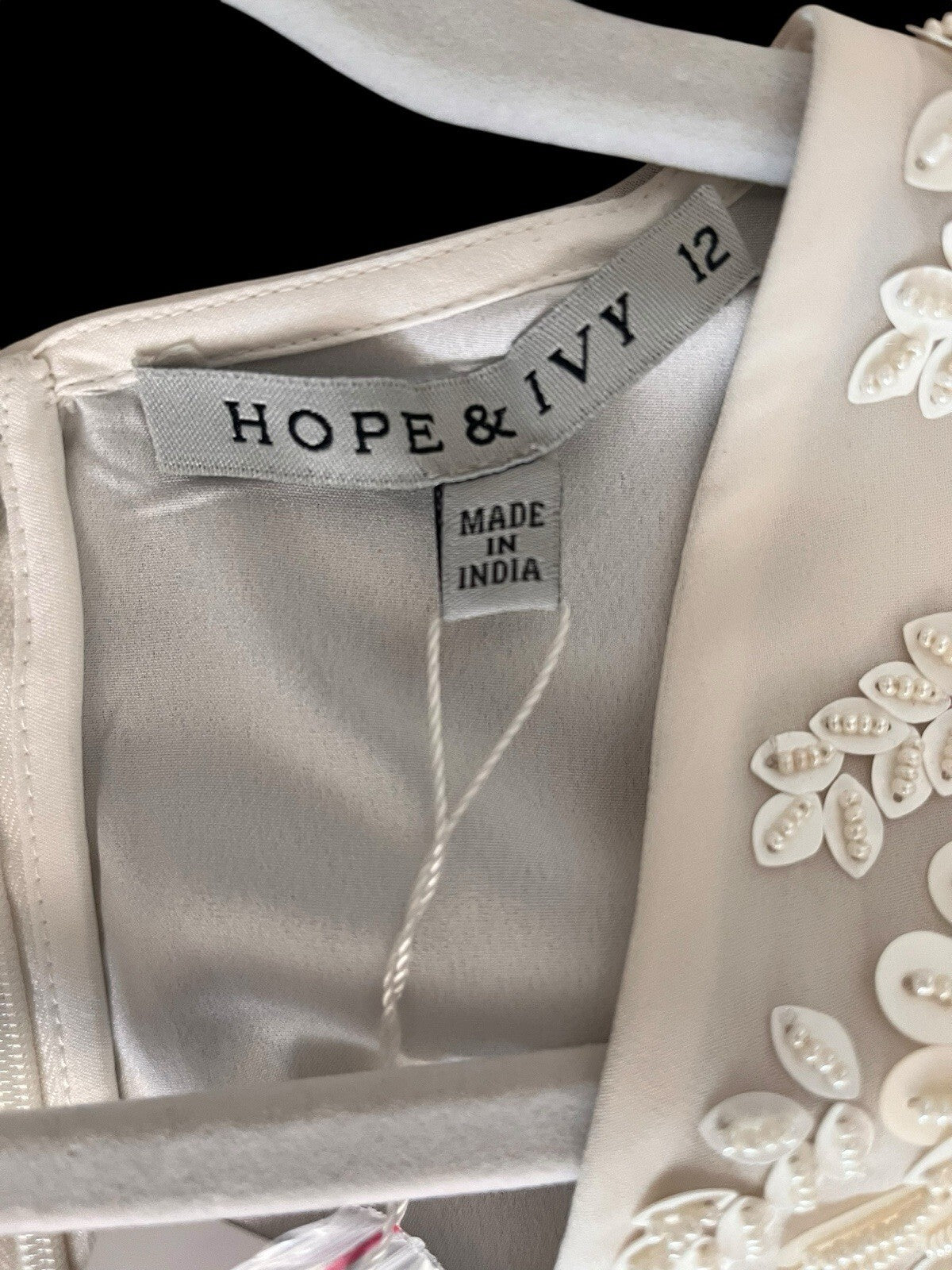 Hope And Ivy  beige tulle Short Sleeve wedding dress with floral embroidery
