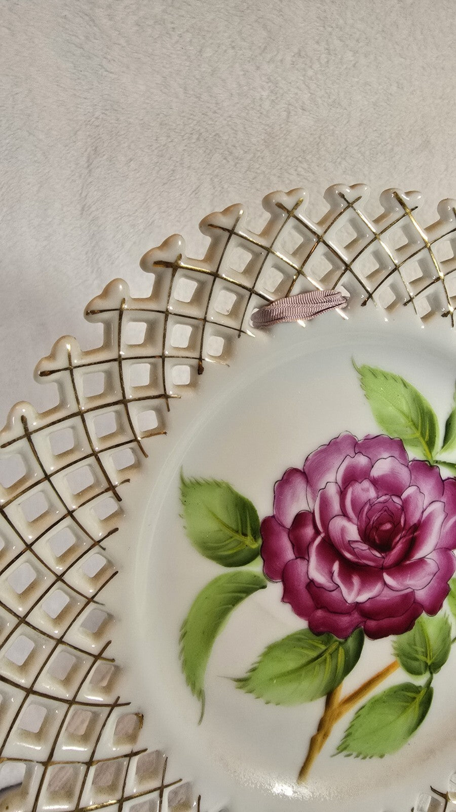 Occupied Japan Rossetti Handpainted Open Lattice Edge Porcelain Plate