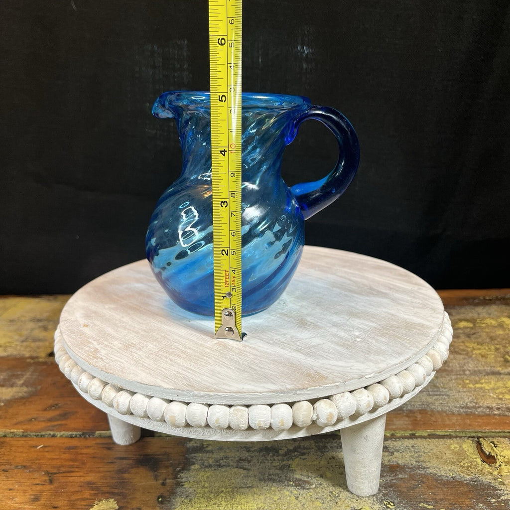 Vintage Cobalt Blue Pitcher Vase Hand Blown  Glass c1950's Small 5”