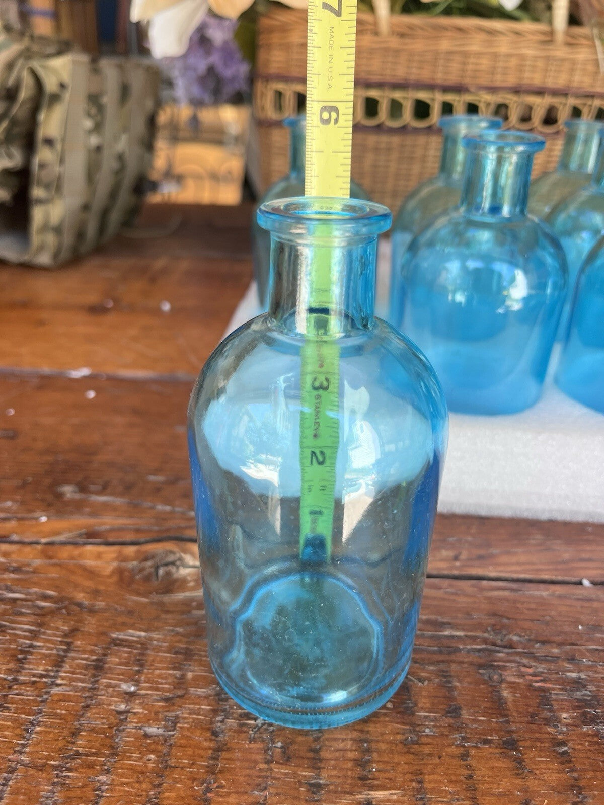 Set of 8 Blue Glass Decorative Bottles, 7 in Tall, Decorative Bottle Type