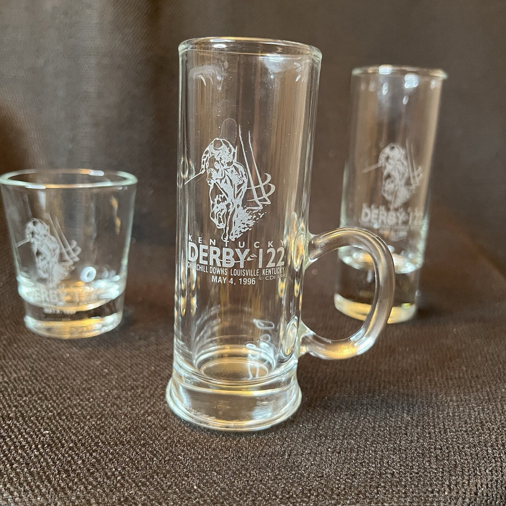 Set of three Kentucky Derby glasses, Different Styles. 1996 122nd Running, 5/4/96