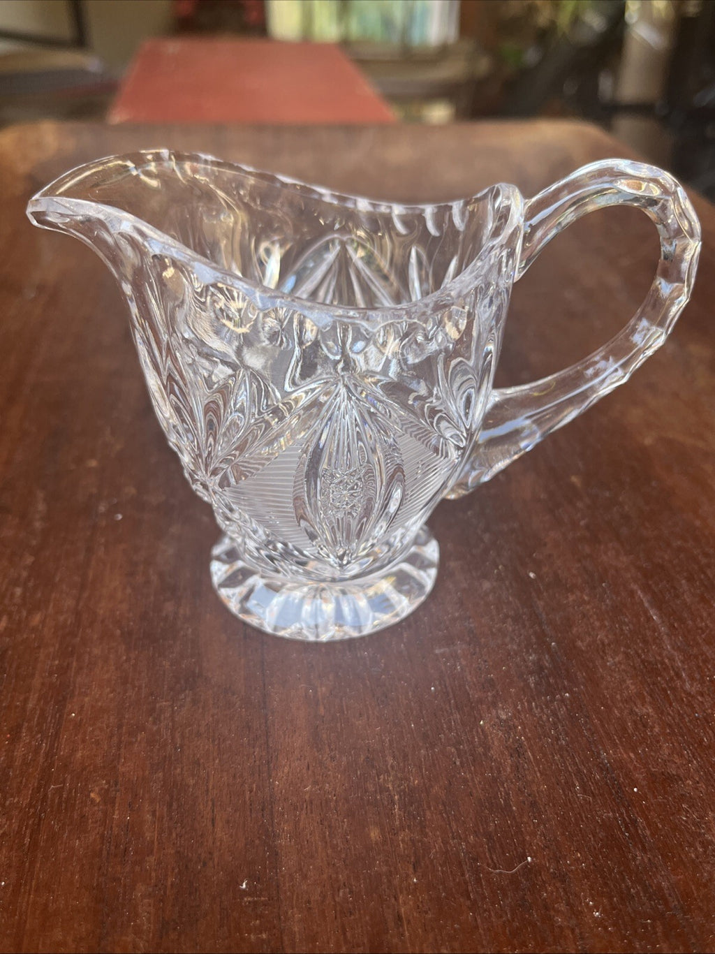 Pressed Cut Etched Clear Colorless Glass 4 oz Creamer D Handle