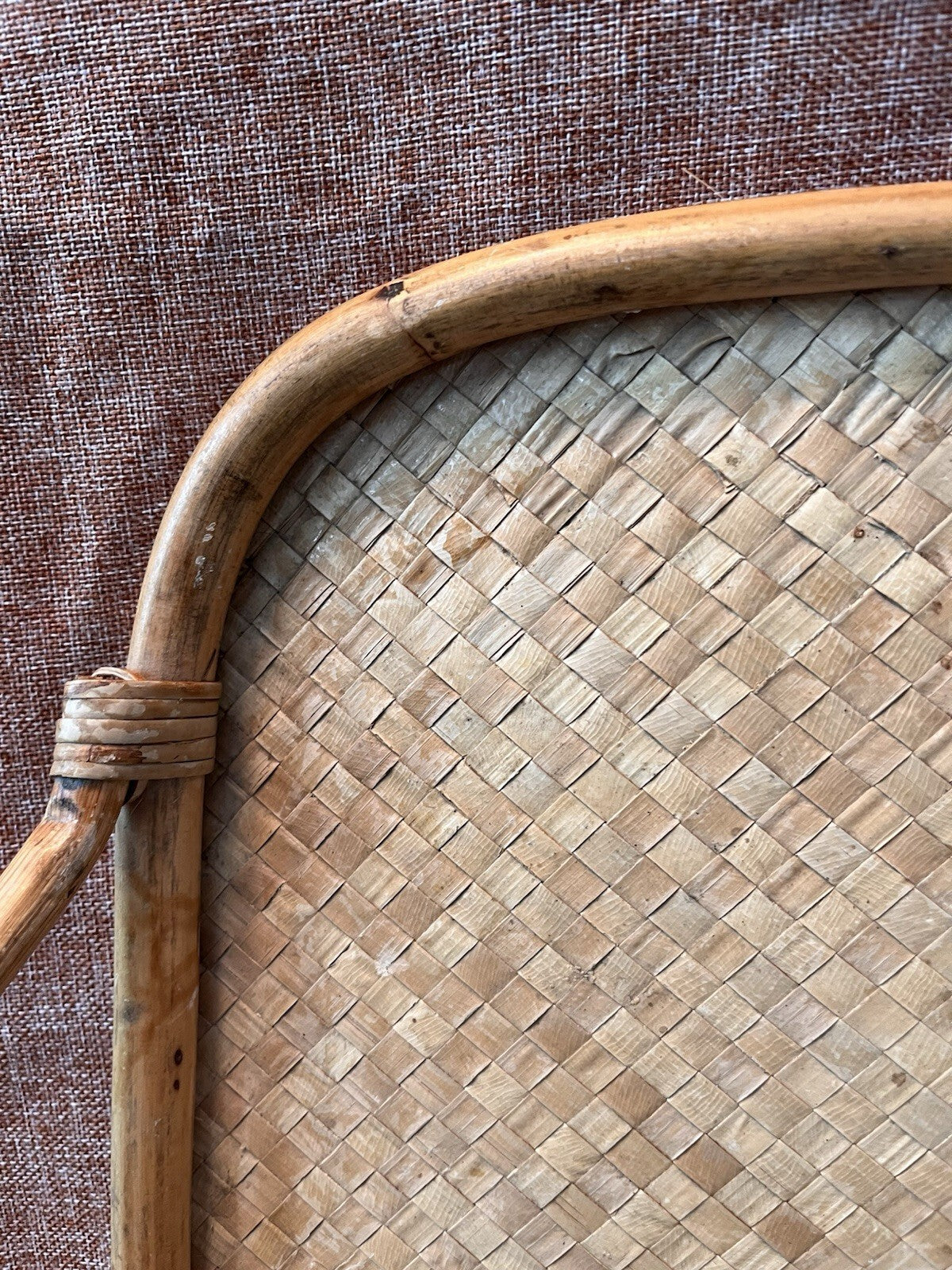 Vintage square cane and wicker serving tray with handles circa 1970s Rattan