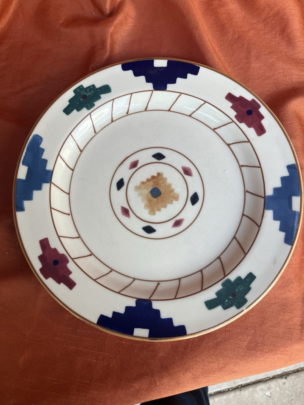6 HARTSTONE USA "CHEYENNE" 11 1/4" DINNER PLATES HAND PAINTED. ****Some Fading