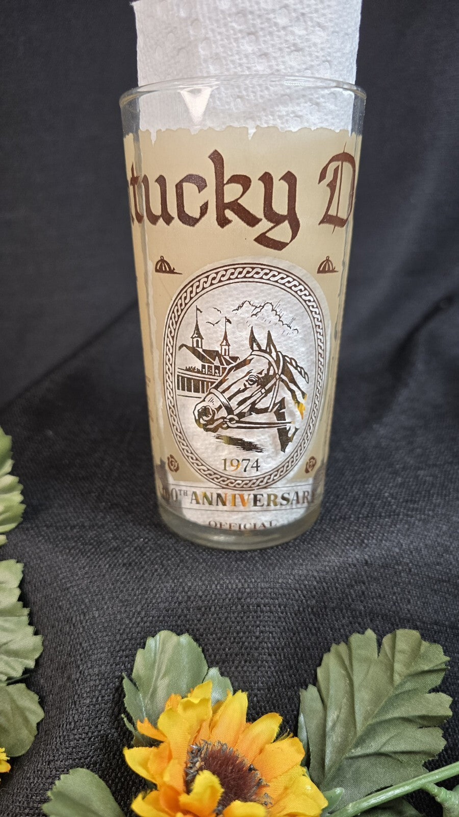 Vintage KENTUCKY DERBY Churchill Downs 1974 Anniversary ERROR Drinking Glass