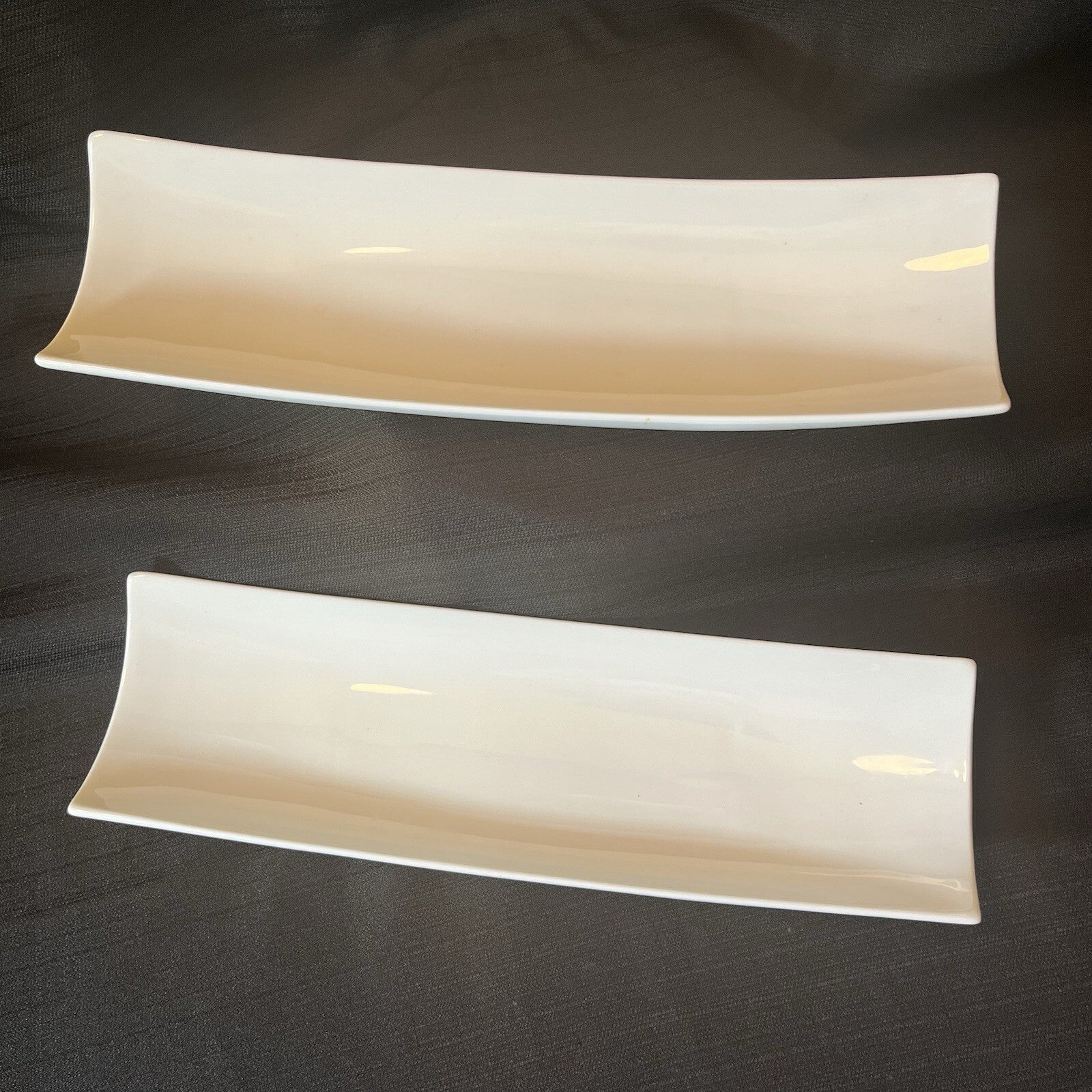 Sushi Curved Tray White 14” X 7.75” Red Vanilla Set Of 2