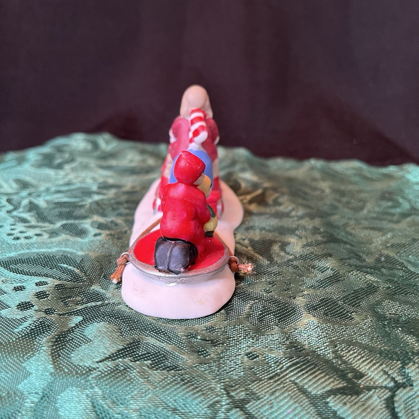 Mini Christmas Village Figurine Vintage 90s  Mom On Snowmobile With Kids