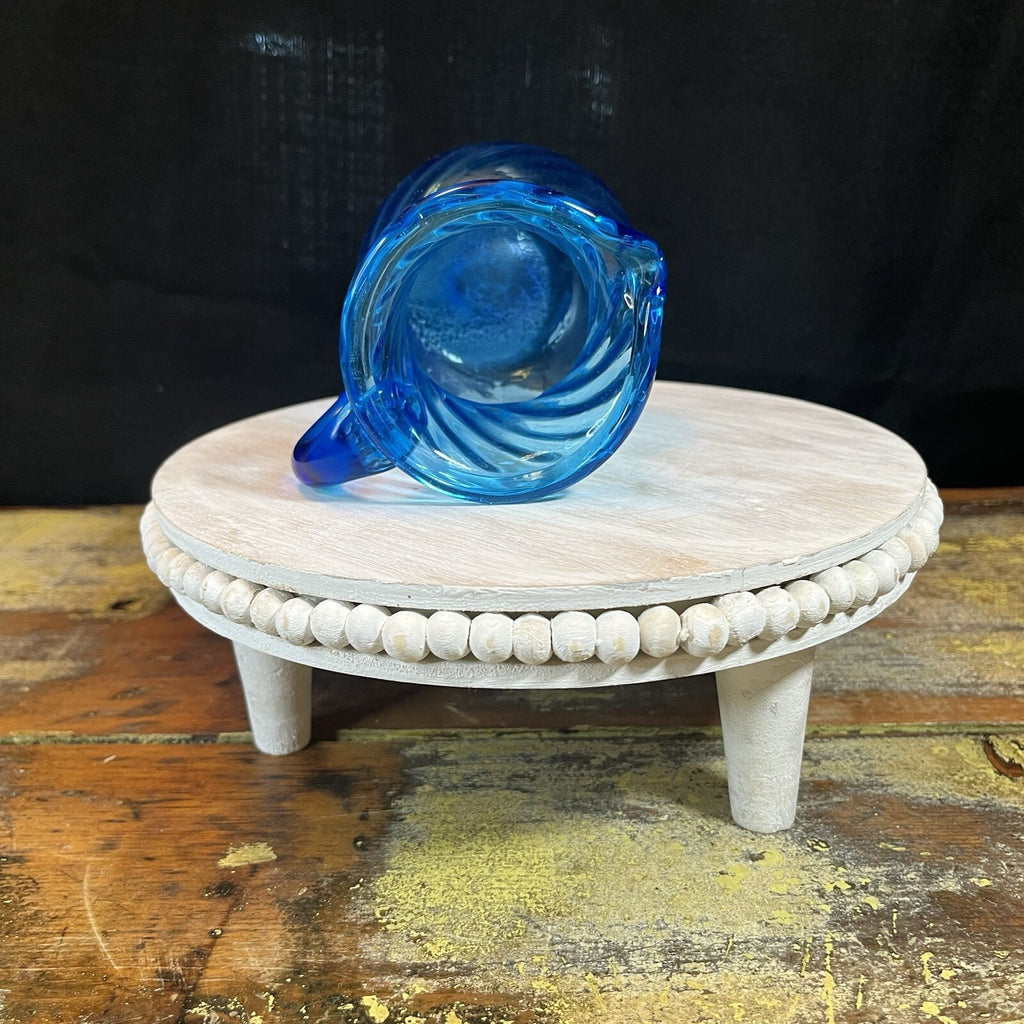 Vintage Cobalt Blue Pitcher Vase Hand Blown  Glass c1950's Small 5”