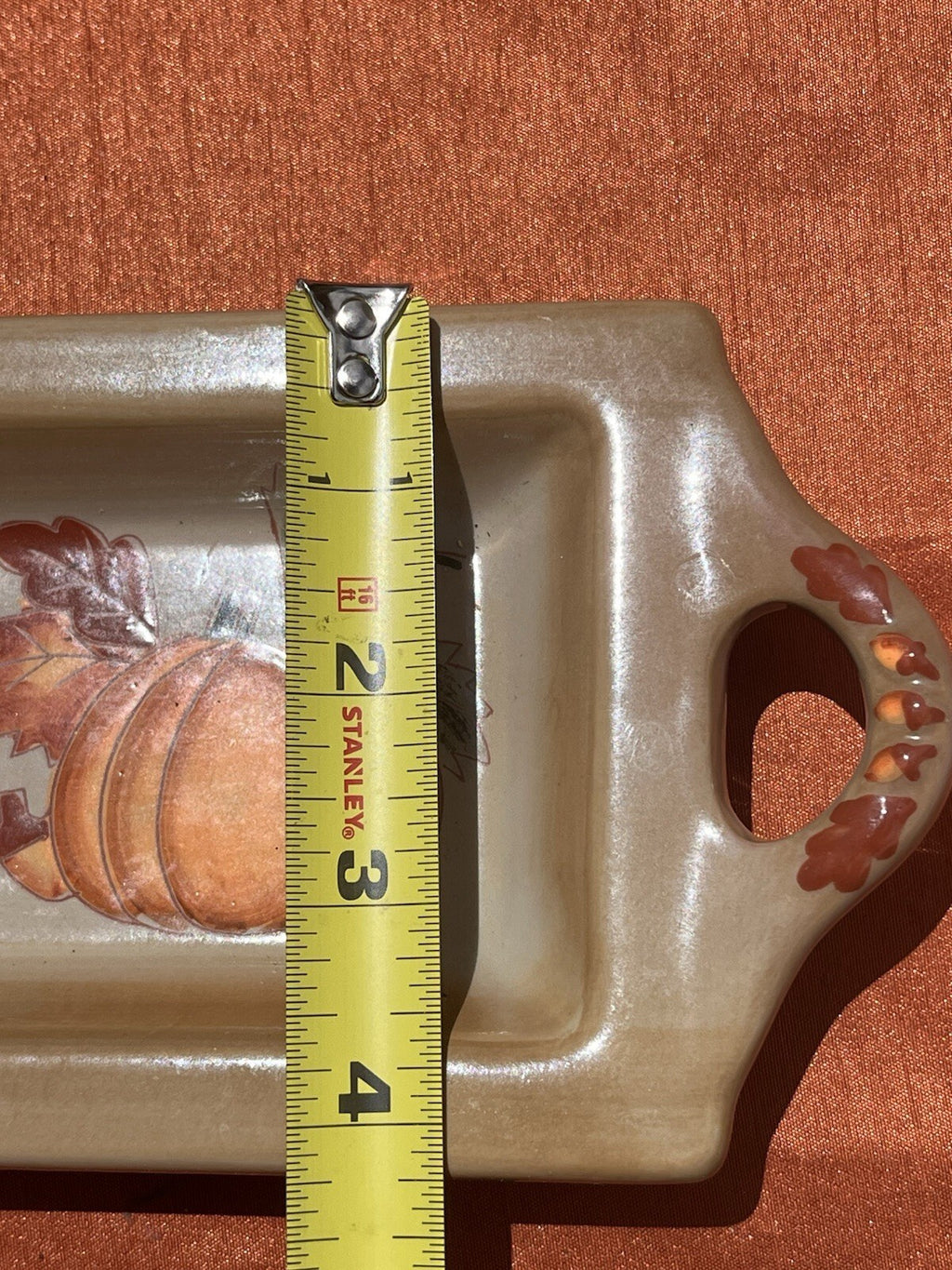 Ceramic Fall Autumn Design Serving Tray with Pumpkins, Gourds, Leaves & Acorns