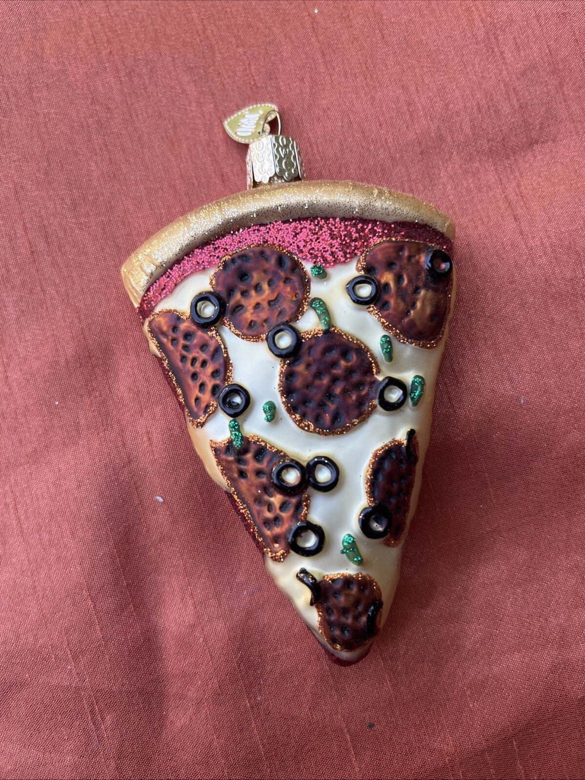 Pepperoni Pizza Slice Glass Ornament Old World Christmas Glitter 2003