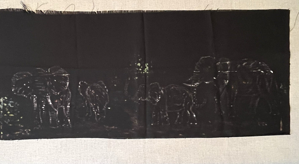 Elephant Tapestry Hand Painted With Fringe 34x16