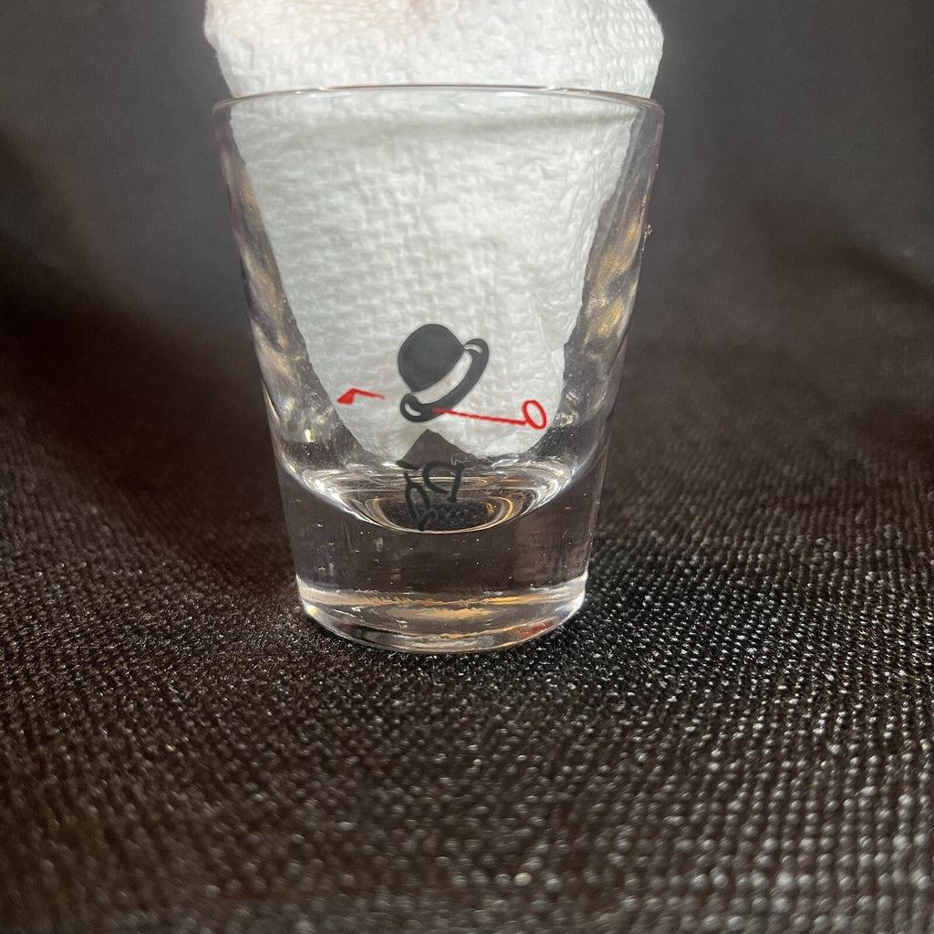VTG 1oz Shot Glass Black Horse Head, Cap, Riding Crop & Stirrups Equestrian ACL