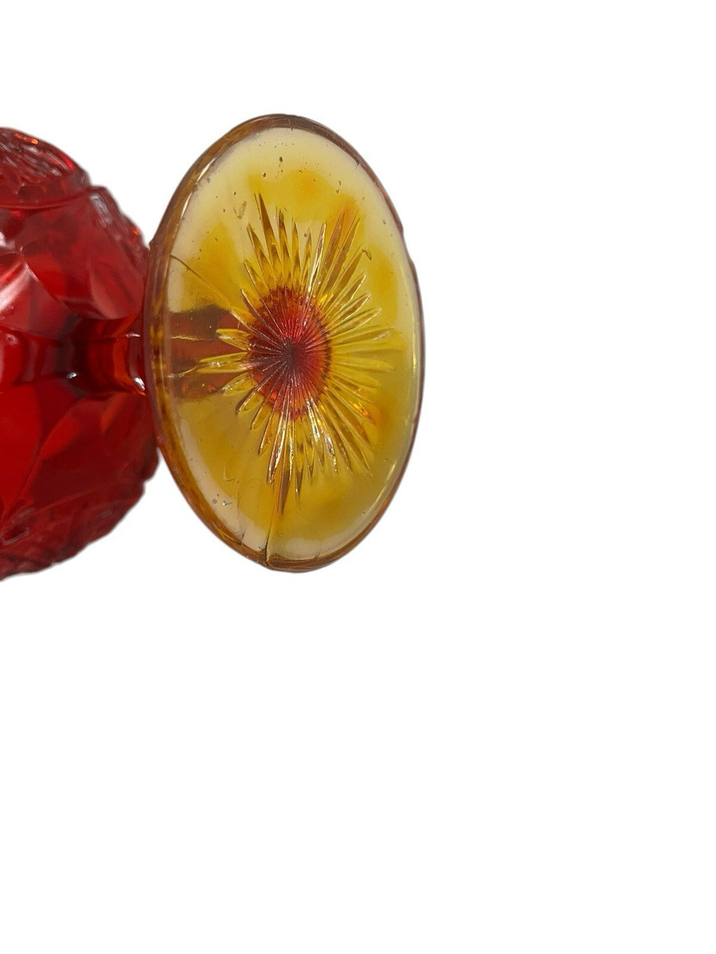 LE Smith Amberina Heritage Pedestal Compote Bowl -1970's Red And Yellow