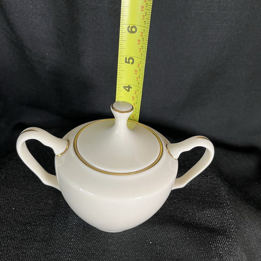 Lenox "Mansfield" pattern sugar bowl with a lid and gold trim