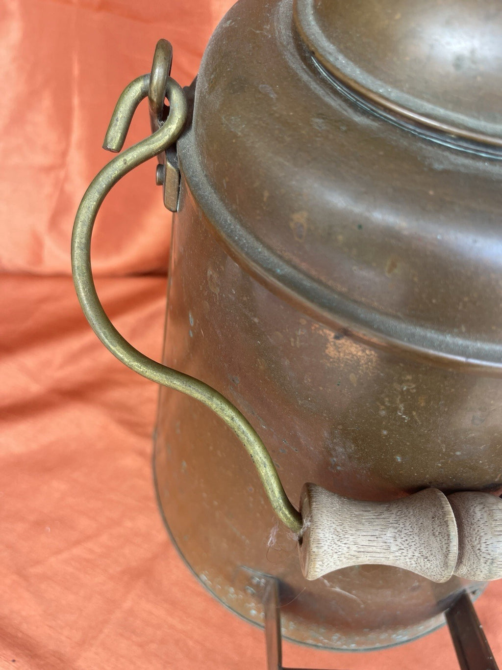 Antique Copper Cowboy Coffee Pot Lid, With Wooden Handle. Early 1900’s