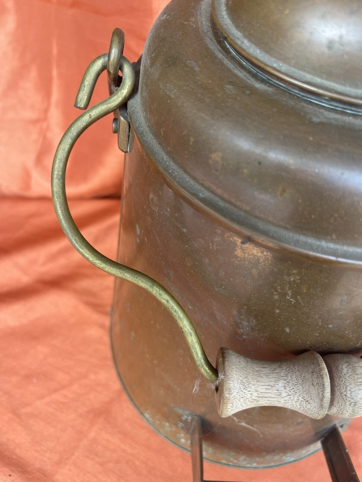 Antique Copper Cowboy Coffee Pot Lid, With Wooden Handle. Early 1900’s