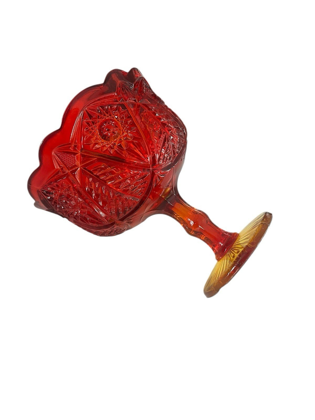 LE Smith Amberina Heritage Pedestal Compote Bowl -1970's Red And Yellow
