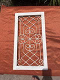 white wrought iron scrollwork wall art panel framed. 12x22