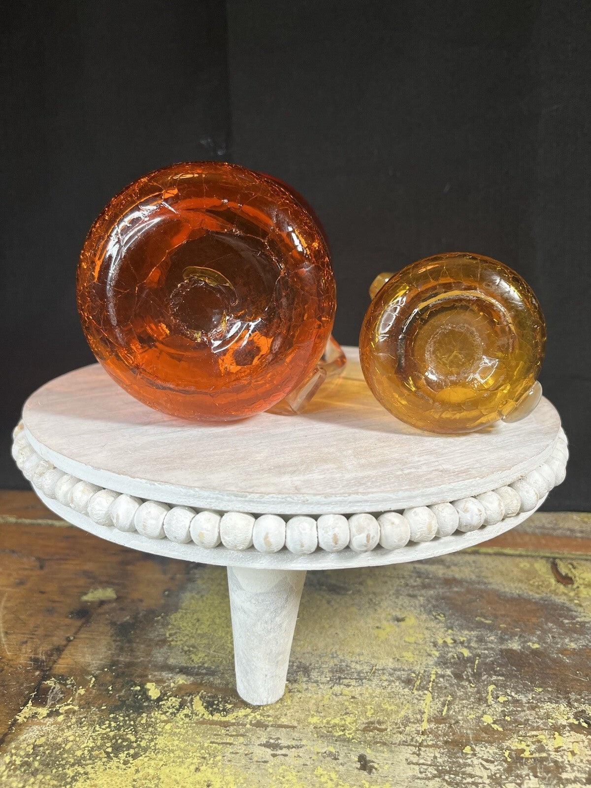 Vintage Ruby Red Crackle Glass Pitcher with Amber Handle Blenko