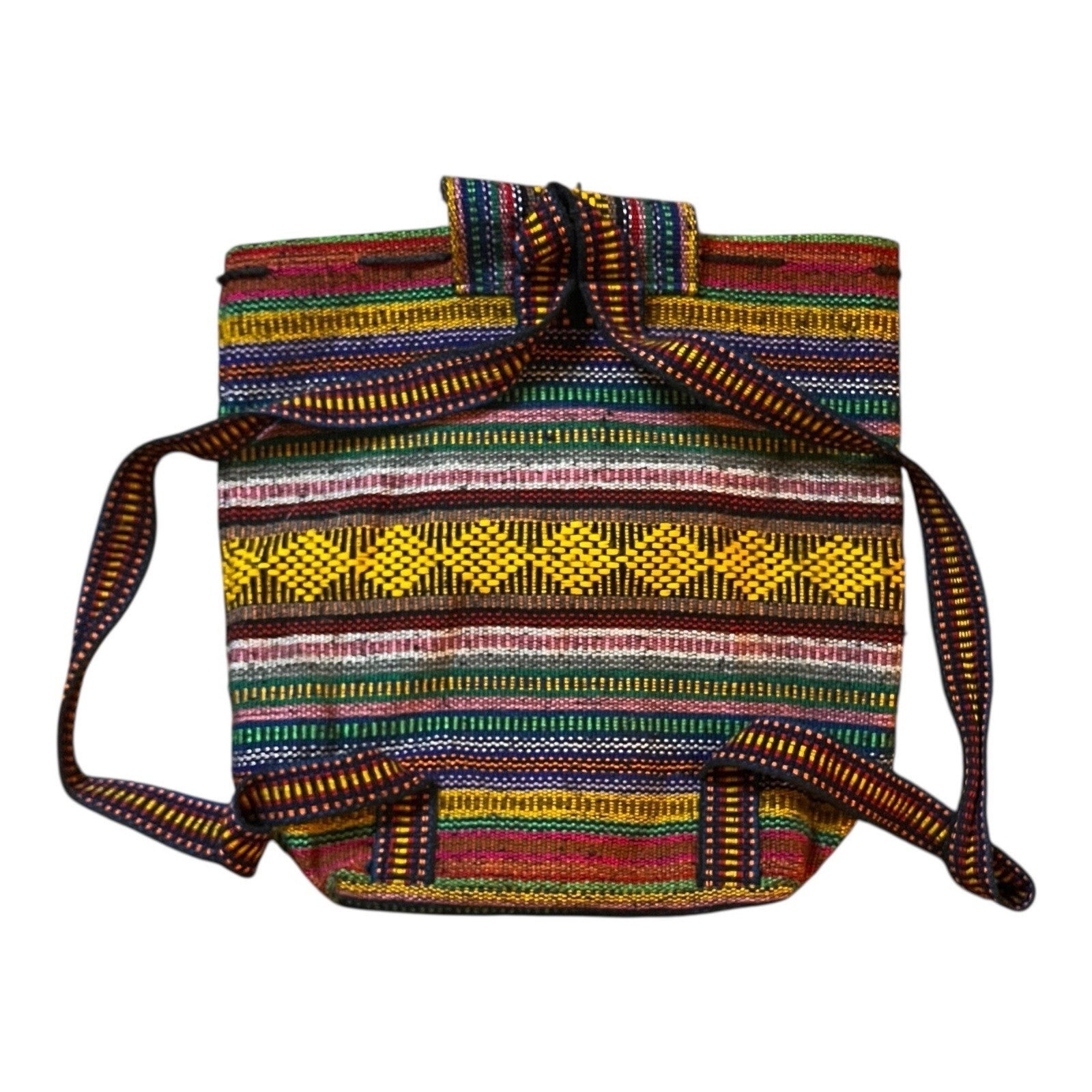 Pinzon Bright Colorful Woven Backpack, Drawstring Top Zip Pocket