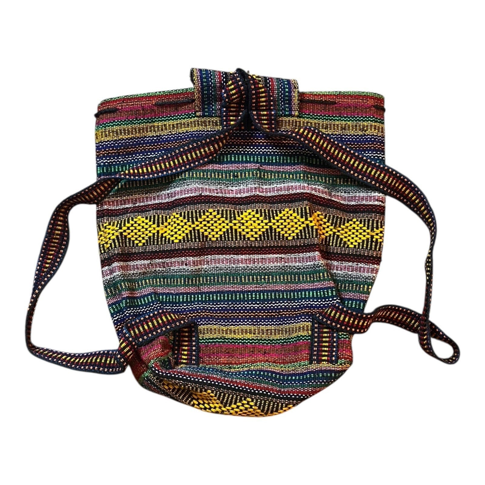 Pinzon Bright Colorful Woven Backpack, Drawstring Top Zip Pocket