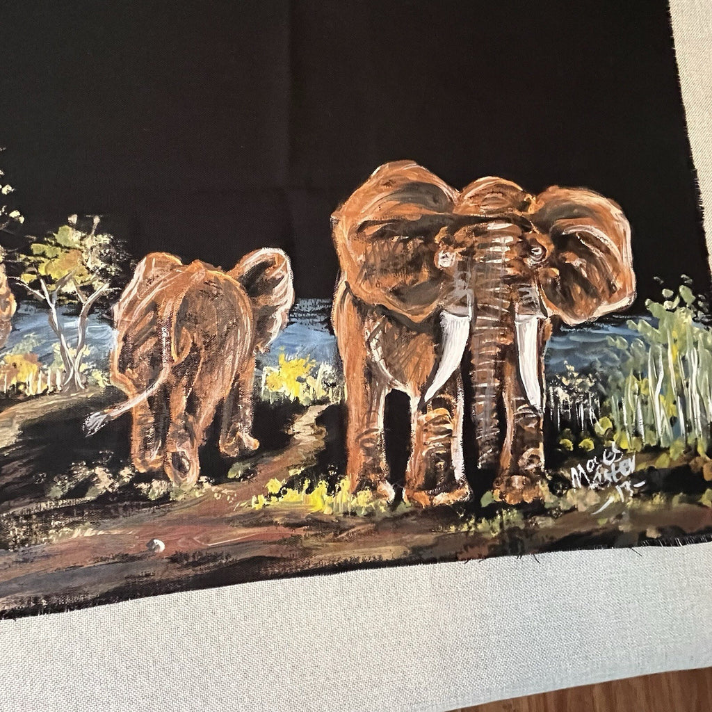 Elephant Tapestry Hand Painted With Fringe 34x16