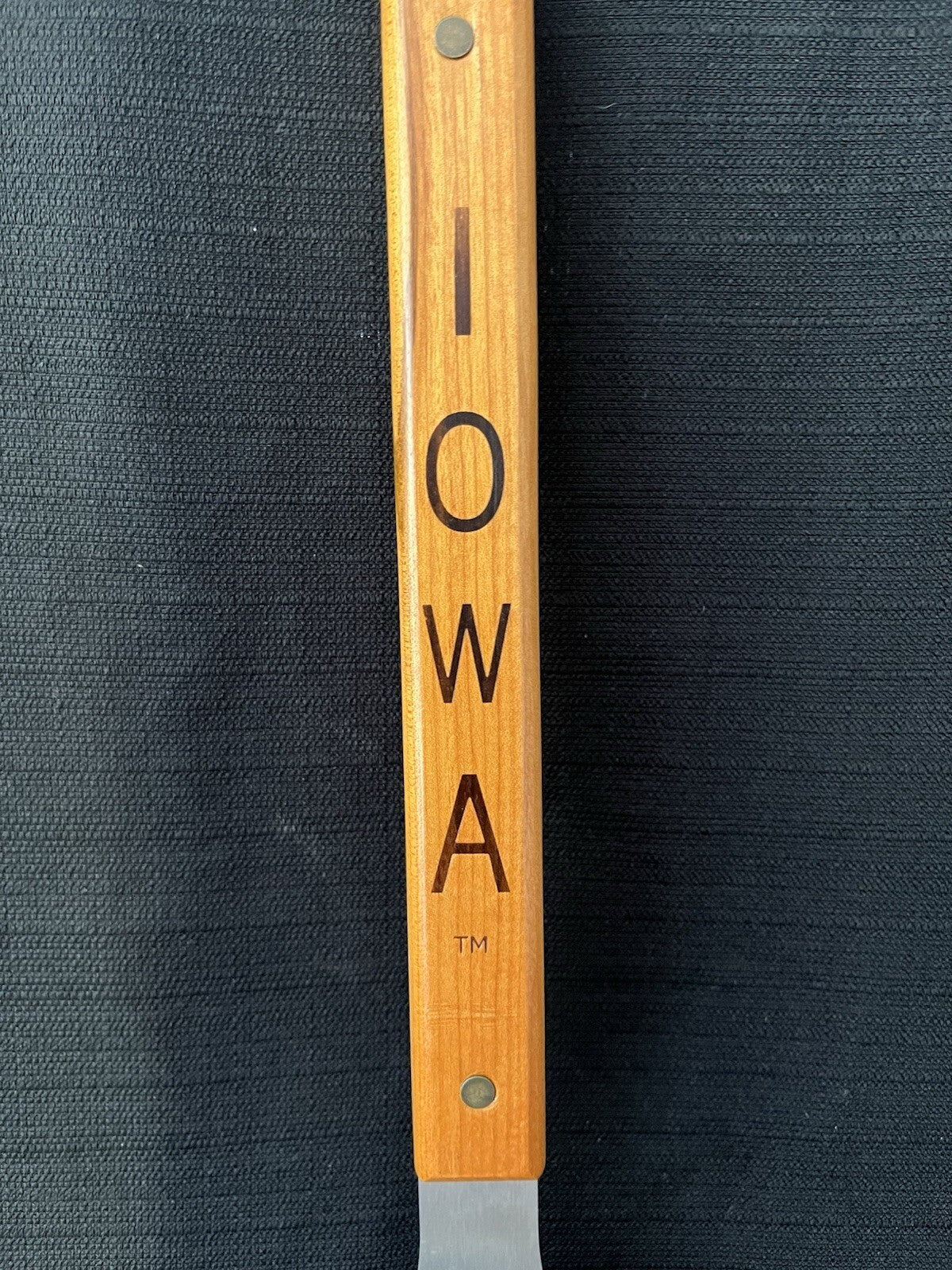 The Sportula IOWA HAWKEYES Metal Grill Spatula W/Wooden Handle 18”X4”. NEW