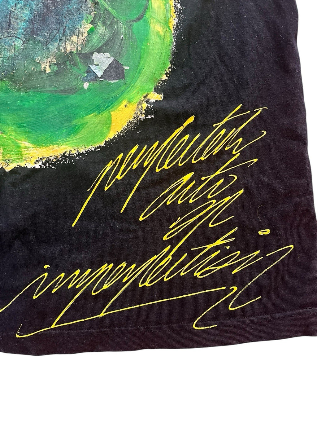 Bob Marley graphic T-shirt.Jamaican flag design and yellow writing. Hand Painted
