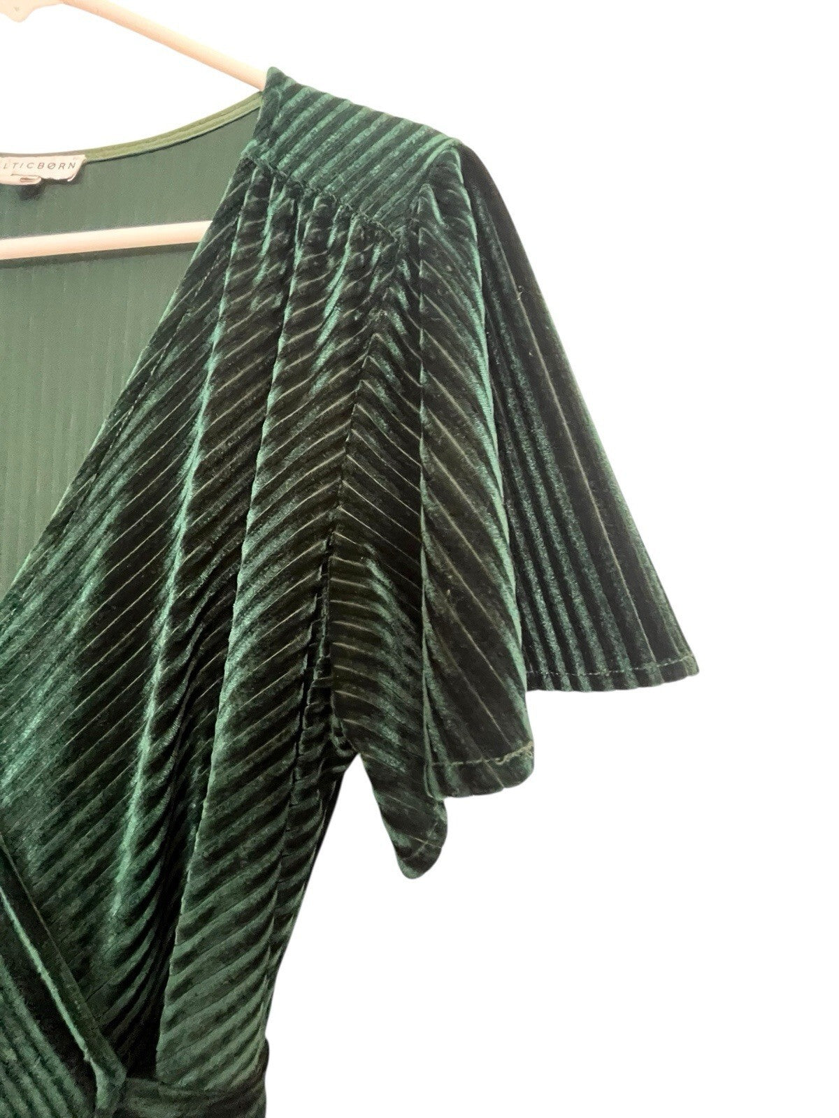 Baltic Born Andi Ribbed Velvet Wrap Dress in emerald green