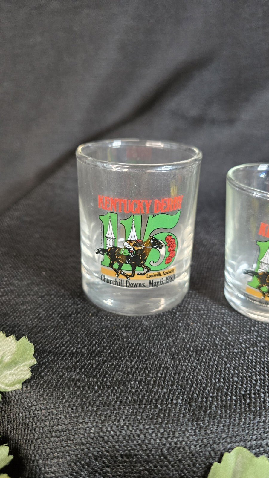 1989 Kentucky Derby 115 1.5 oz Shot Glass may 6 1989 Set Of 2 + 12oz Glass