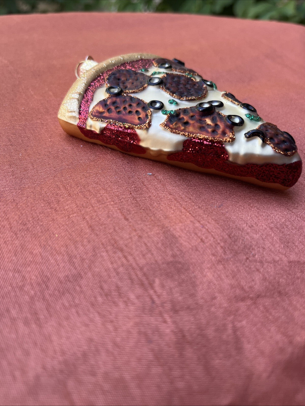 Pepperoni Pizza Slice Glass Ornament Old World Christmas Glitter 2003