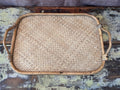 Vintage square cane and wicker serving tray with handles circa 1970s Rattan