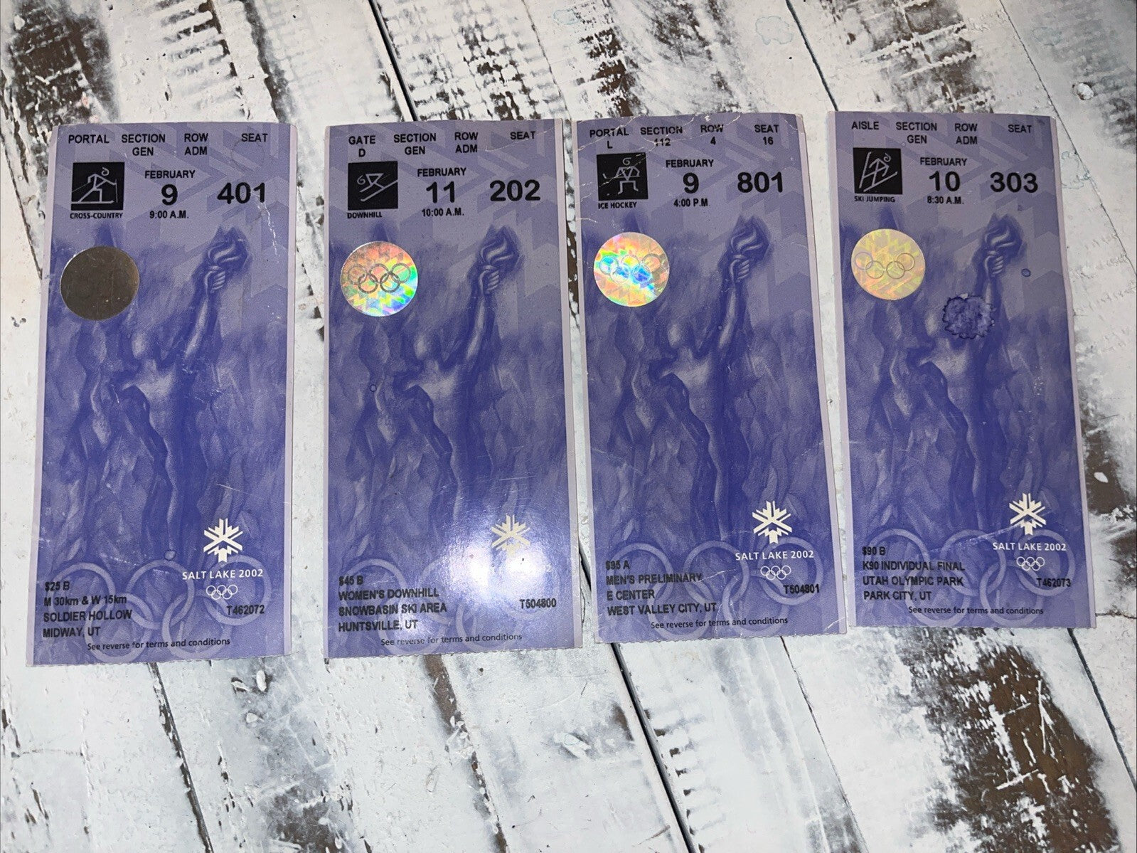2002 Salt Lake Olympics Tickets. 4 Different Events. ***imperfections On Tickets