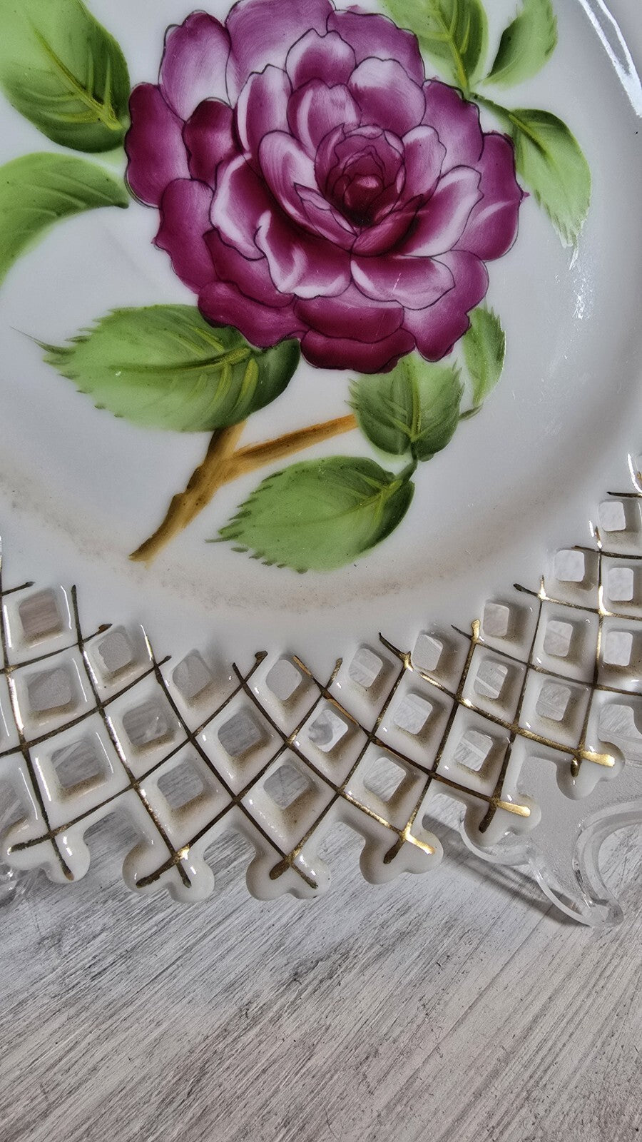 Occupied Japan Rossetti Handpainted Open Lattice Edge Porcelain Plate