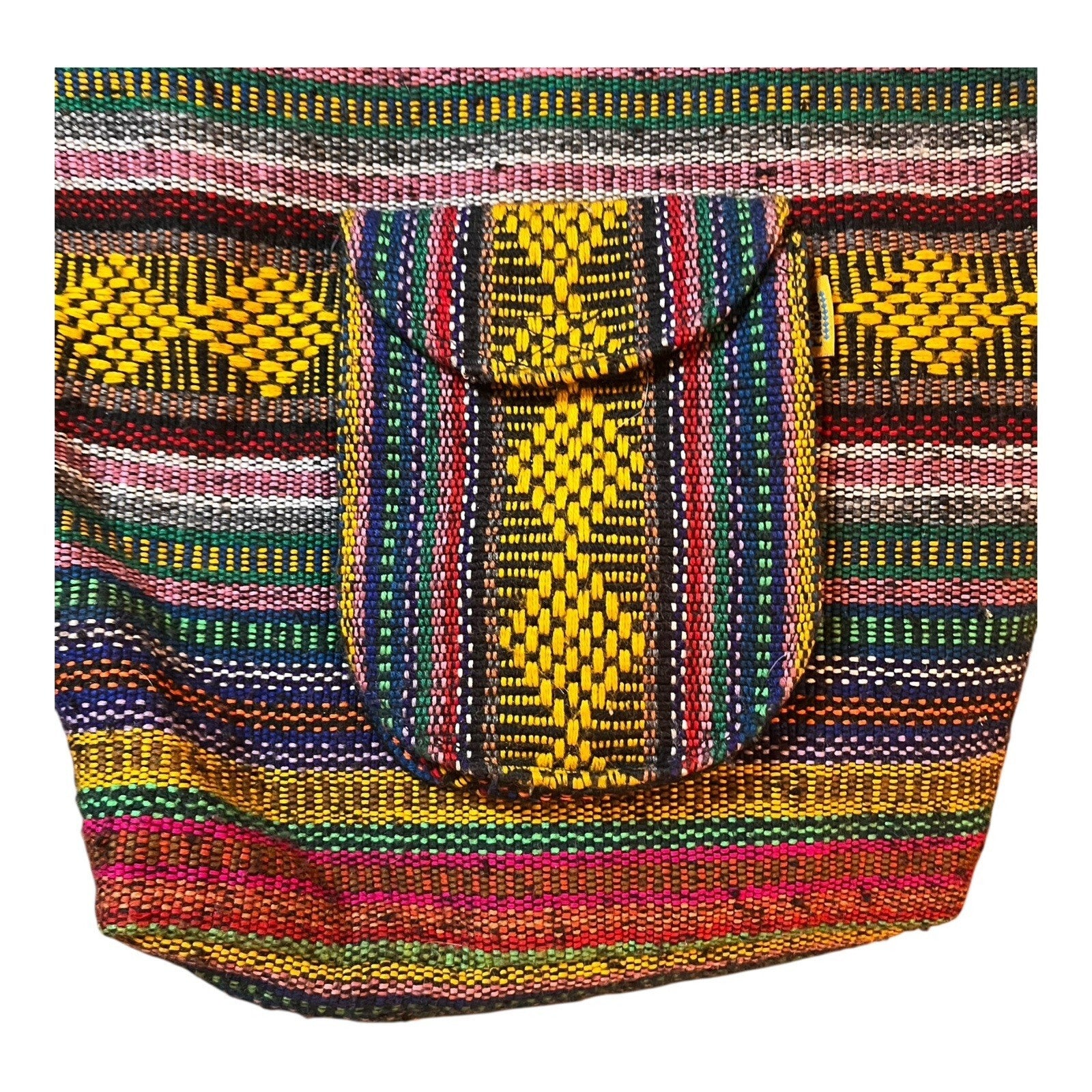Pinzon Bright Colorful Woven Backpack, Drawstring Top Zip Pocket