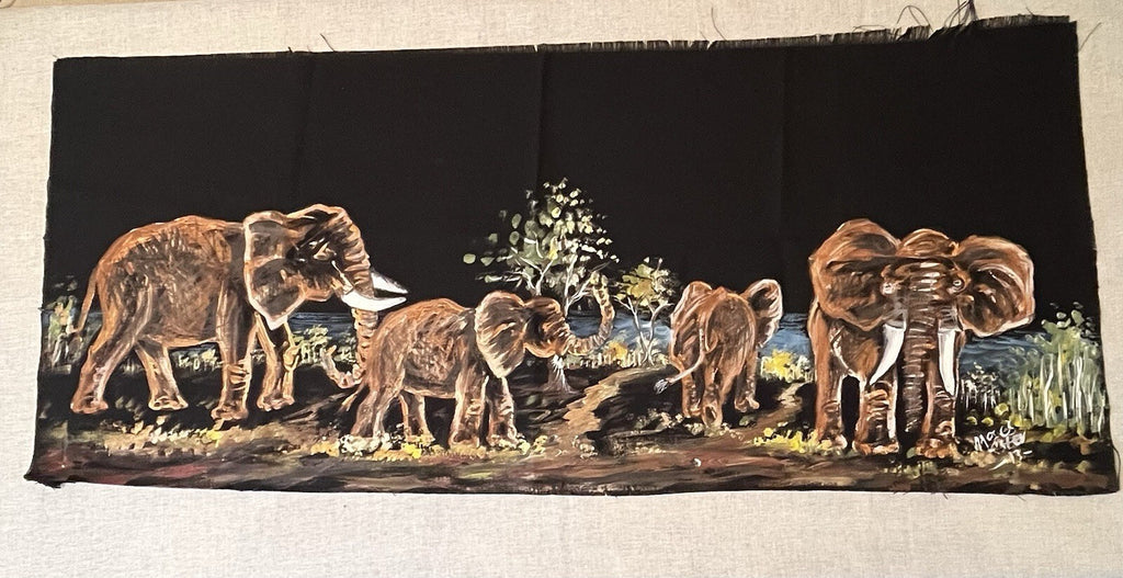 Elephant Tapestry Hand Painted With Fringe 34x16