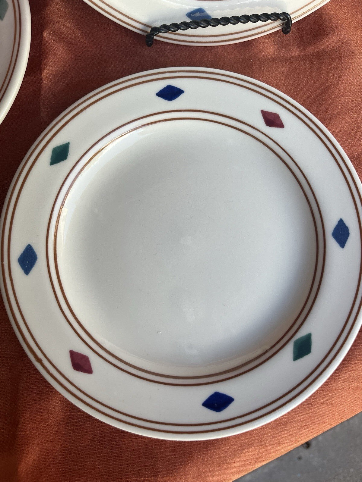 3 Salad Plate Cheyenne Hartstone Aztec Design USA Blue Green Red Diamond Shapes
