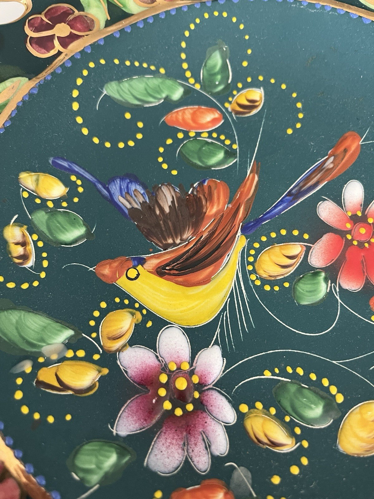 VINTAGE H BEQUET QUAREGNON MAJOLICA HANDPAINTED HUMMING BIRD PLATTER