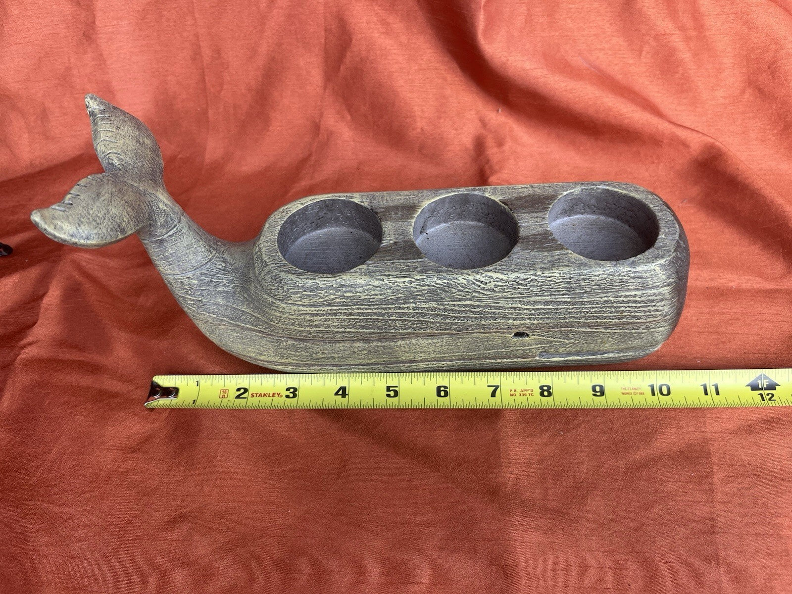 Distressed Wood Finish Resin Smiling Whale Three Hole Tealight Candle Holder
