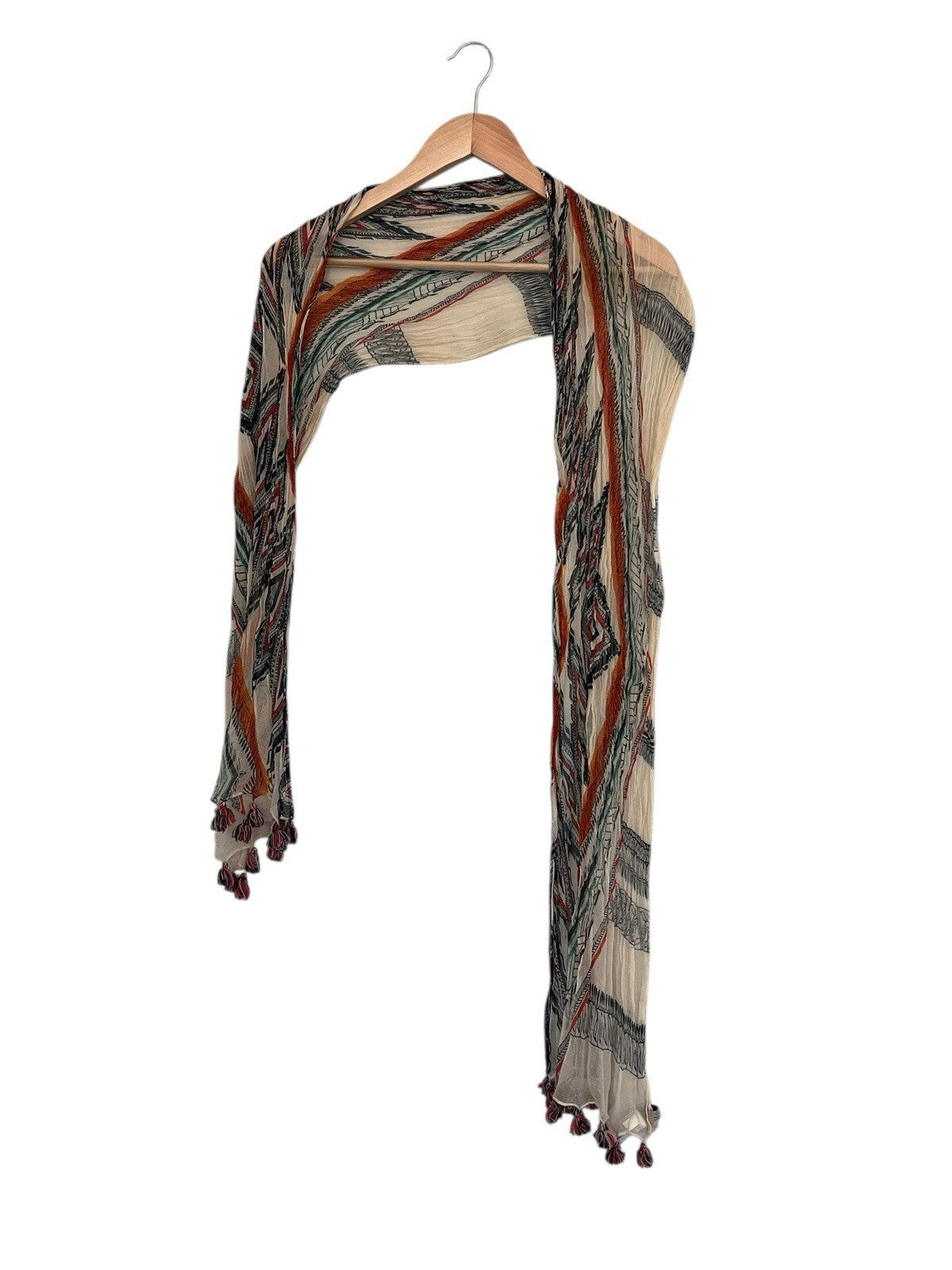LUCKY BRAND Women's Deco Scarf. Multicolored With Tassels.