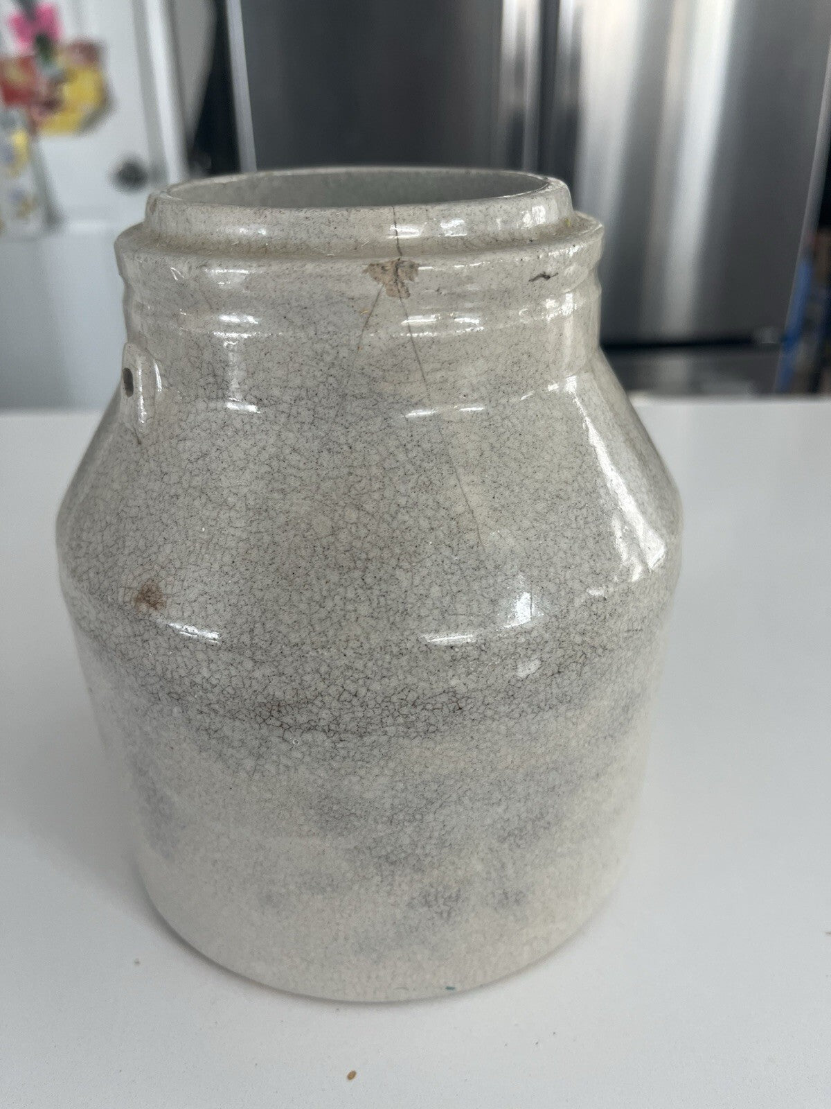 Antique Stoneware Crock / Pail ..Gray/cream. No Lid