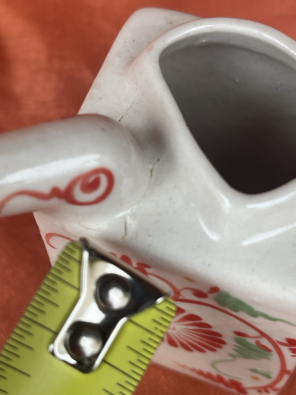 hand-painted Red And Green ceramic condiment set. Sake Bottle, Soy Sauce Server