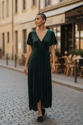 Baltic Born Andi Ribbed Velvet Wrap Dress in emerald green